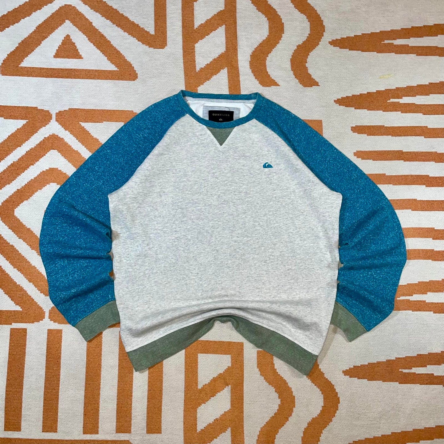 Quiksilver 00s Panelled Blue Logo Sweatshirt L