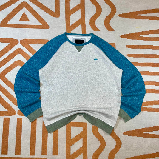 Quiksilver 00s Panelled Blue Logo Sweatshirt L