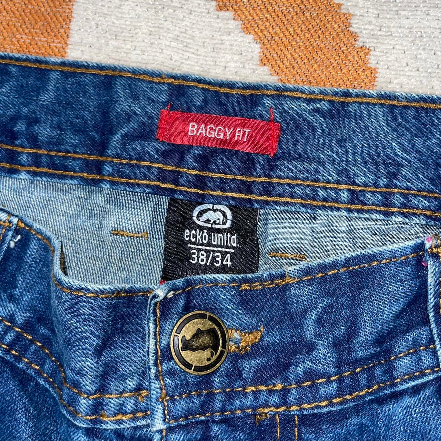 Ecko Unltd. 00s Embroidered Cursive Baggy Blue Jeans 38x34