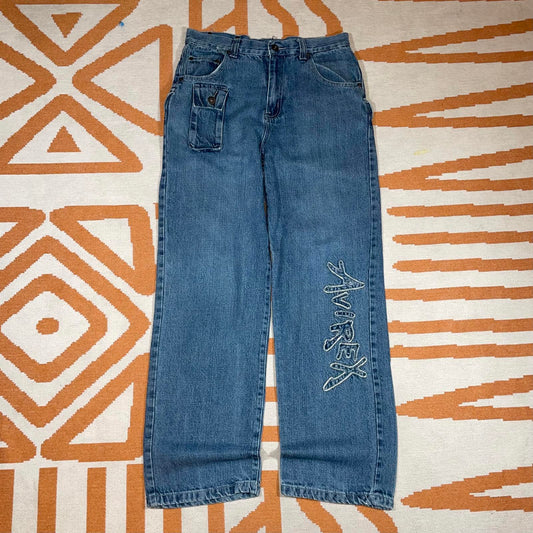 Avirex 00s Embroidered Leg Text Cargo Jeans 30x31
