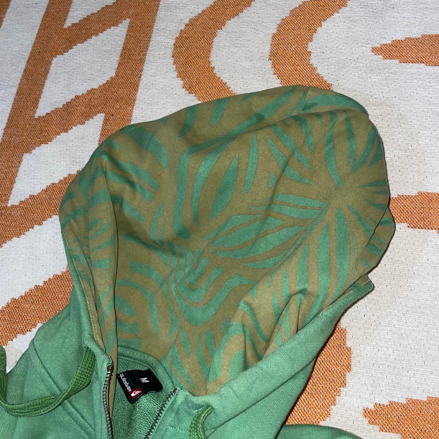 Quiksilver 00s Embroidered Green Zip Hoodie M