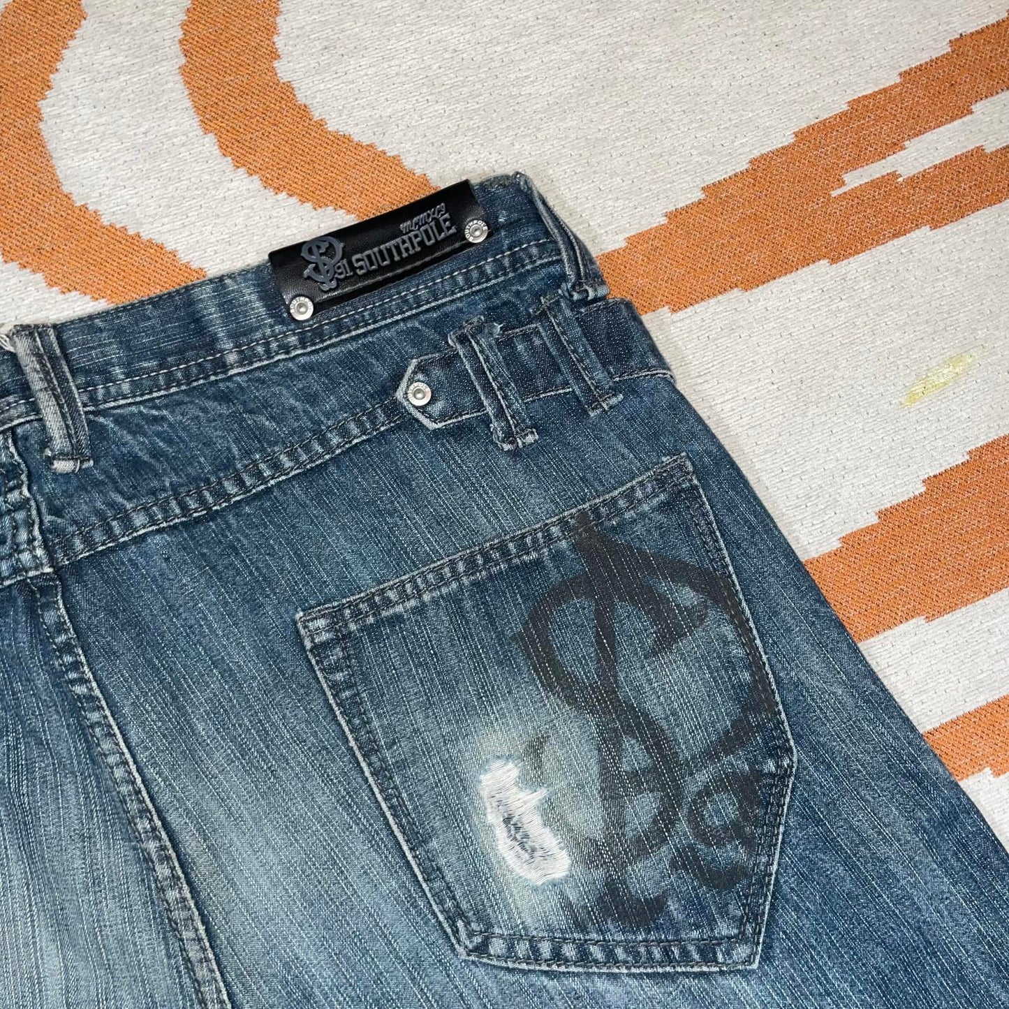 Southpole 00s Embroidered/Printed Denim Blue Jeans 36x33