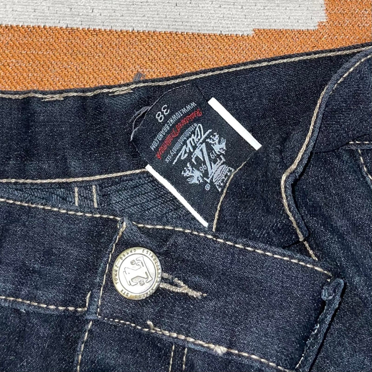 Townz 00s Printed Hustla Black Baggy Denim Jeans 38x30