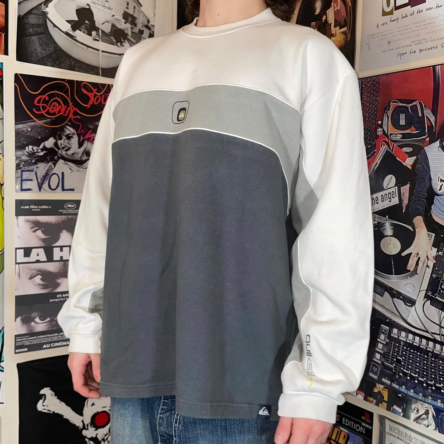 Quiksilver 00s Panelled Embroidered Logo Sweatshirt XL