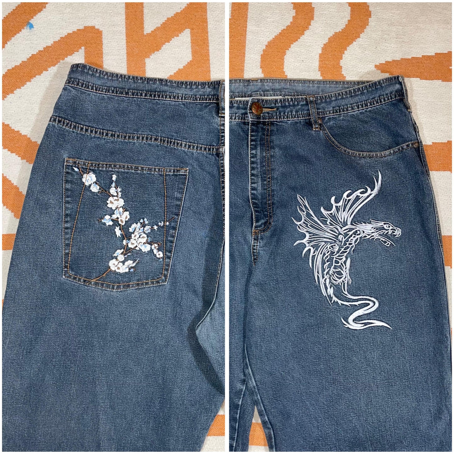 Anthm 00s Embroidered Dragon Japanese Baggy Jeans 42x35