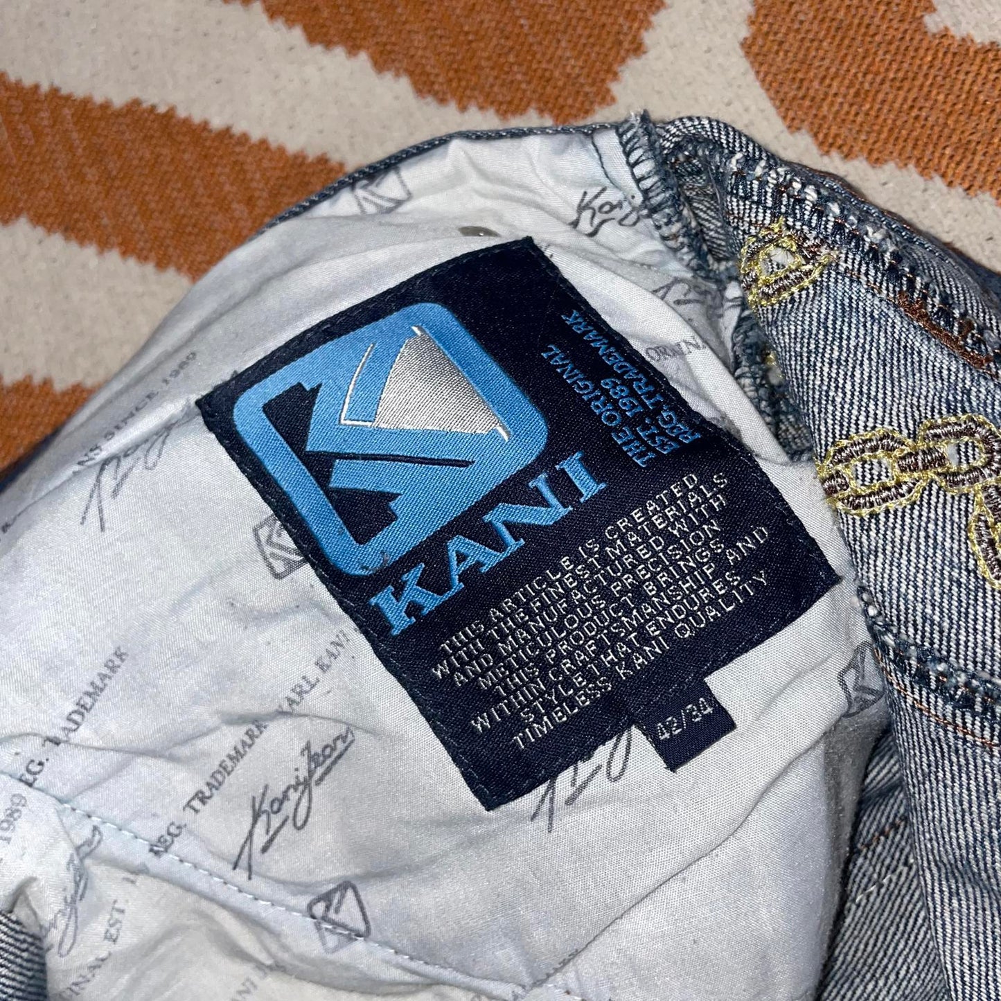 Karl Kani 90s Embroidered Gold Chain Jeans 42x34