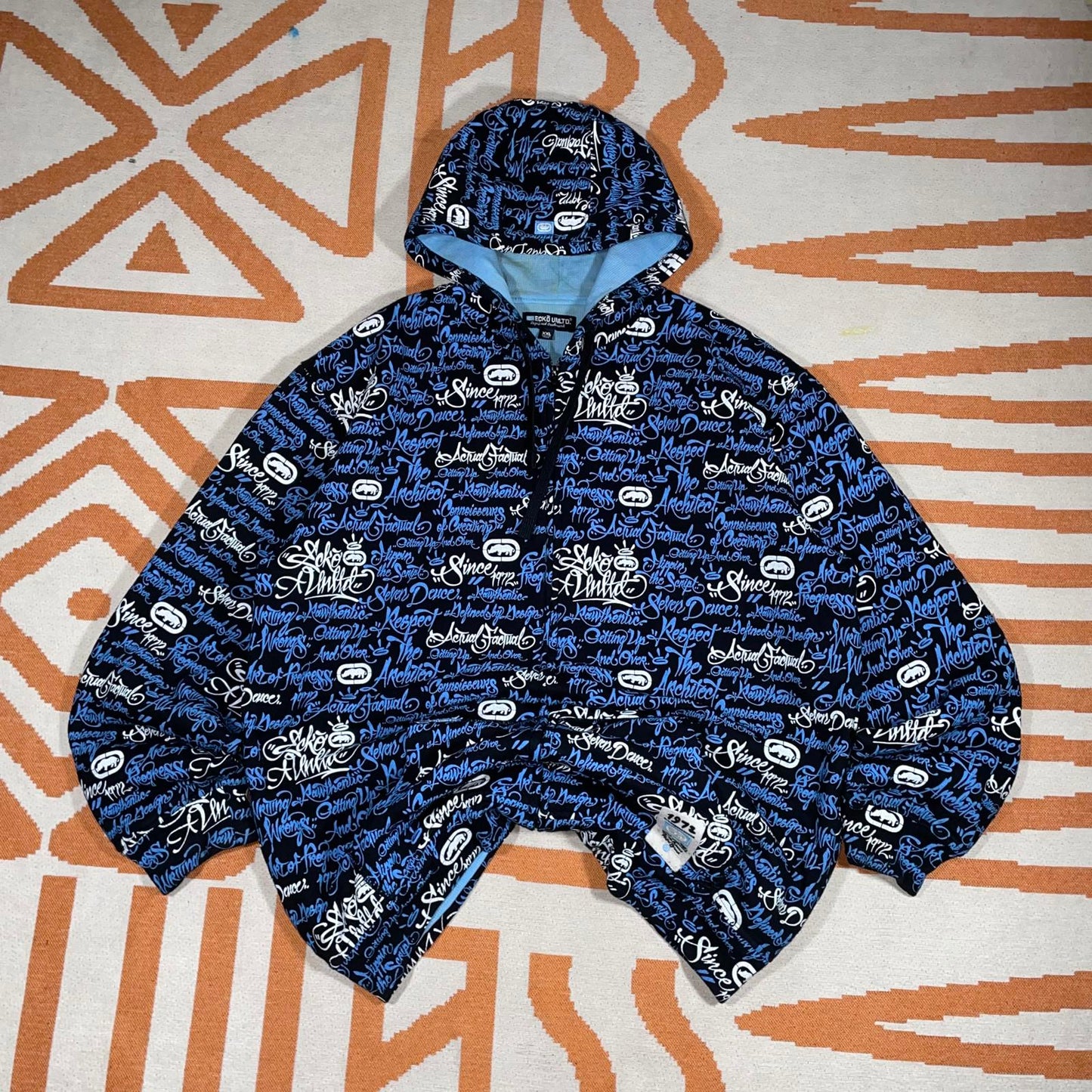 Ecko Unltd. 90s Handstyle Pattern Print Zip Black/Blue Hoodie XXL