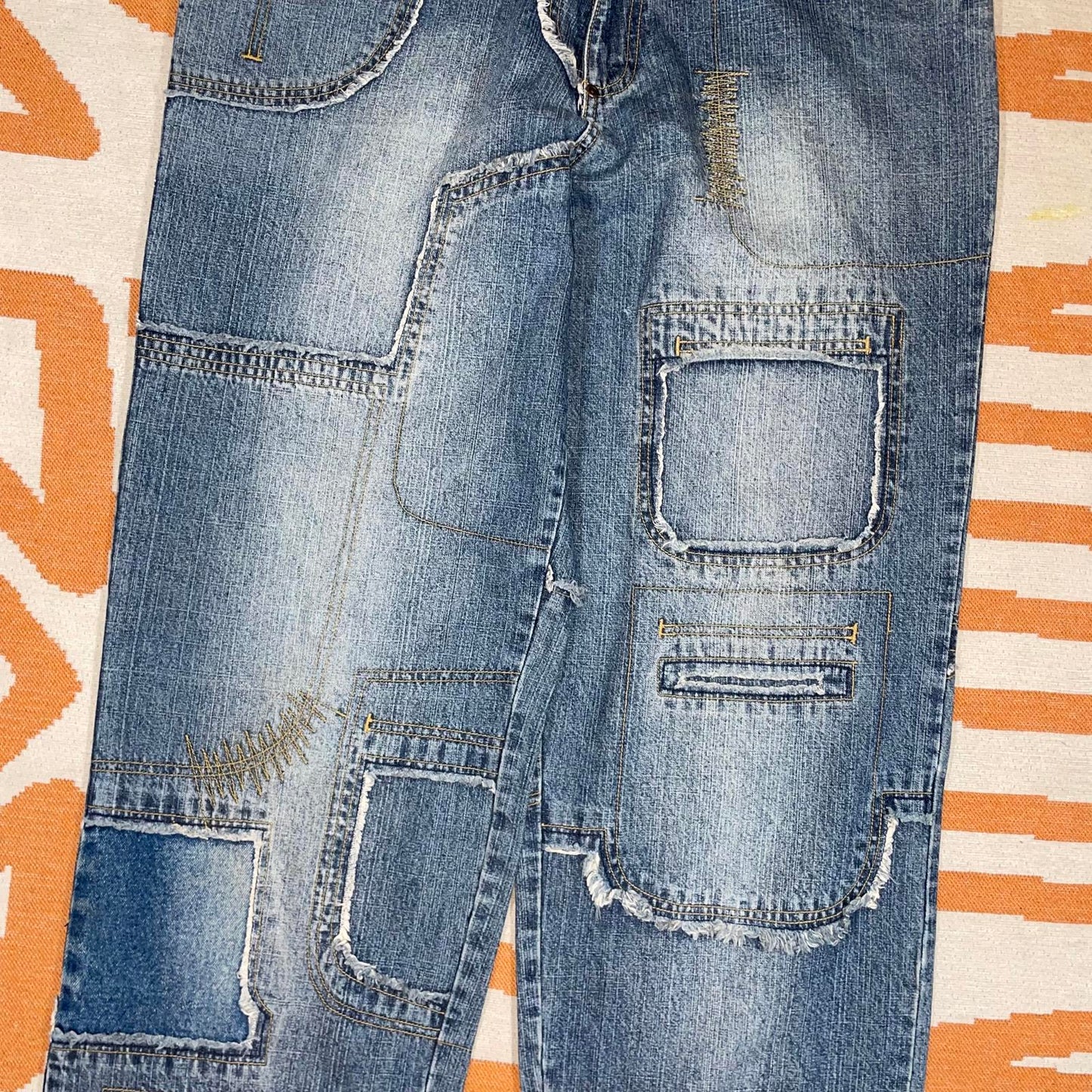 Phat Farm 00s Patchwork Baggy Blue Denim Jeans 34x33