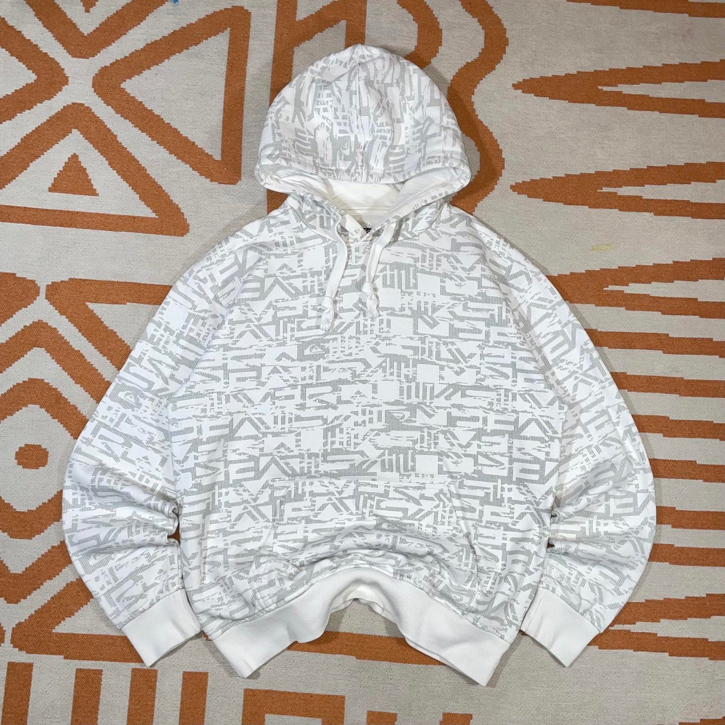 Quiksilver 00s Text Pattern White Hoodie L