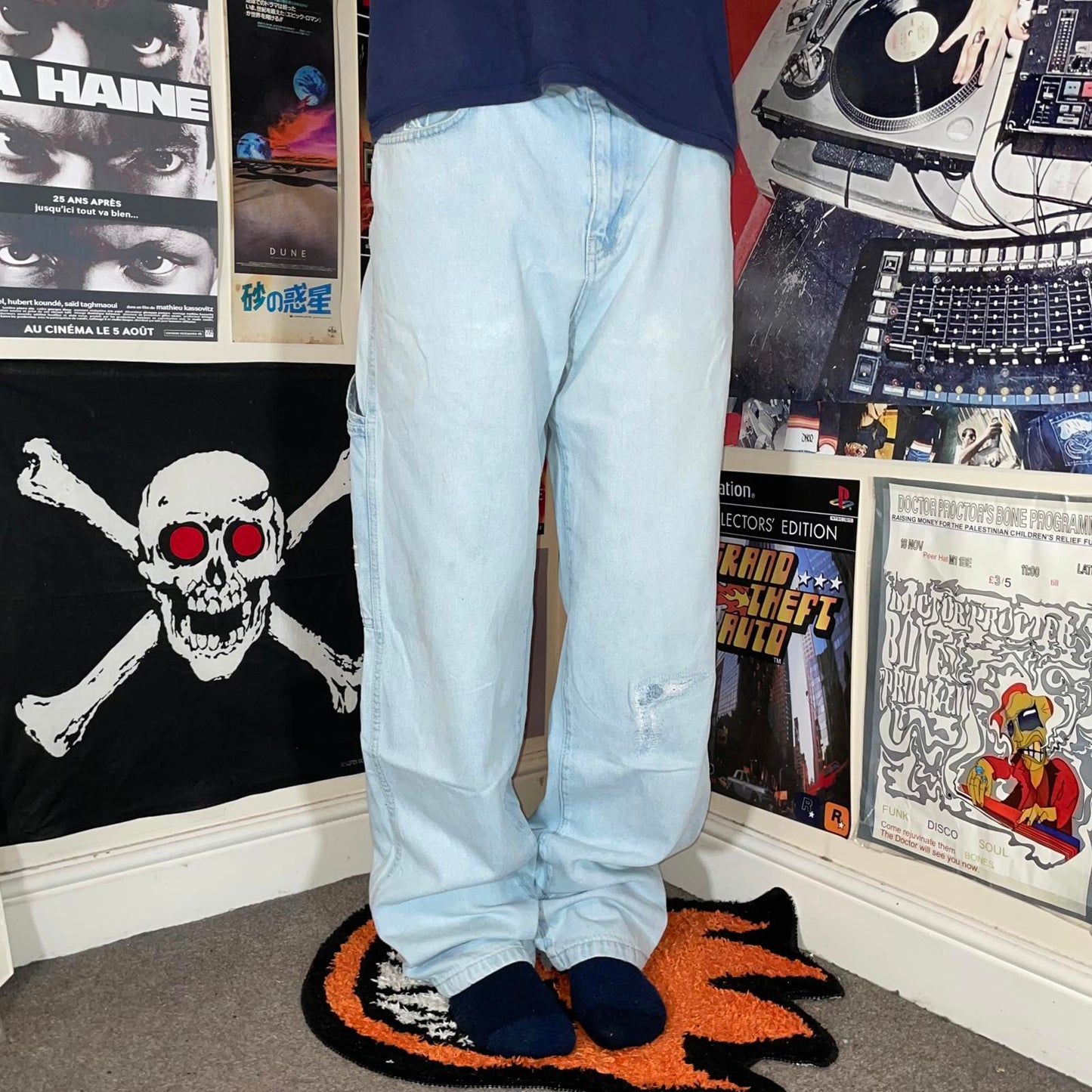 Karl Kani 00s Embroidered Light Blue Denim Jeans 34x33