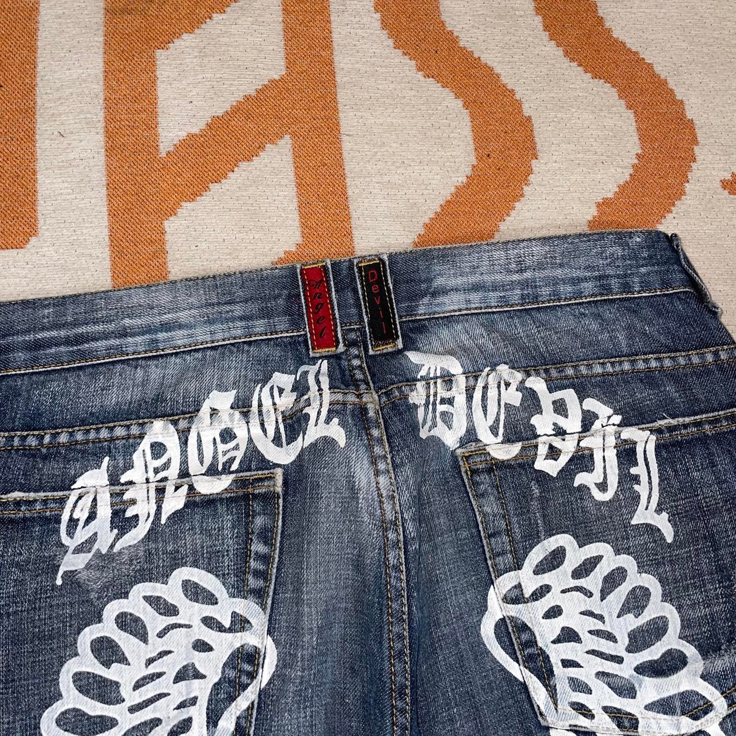 Angel-Devil 00s Printed Wings Denim Jeans 34x32