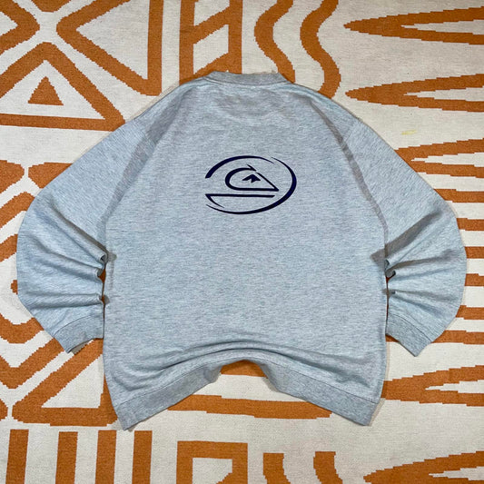 Quiksilver 90s Embroidered Ring Logo Grey Sweatshirt XL