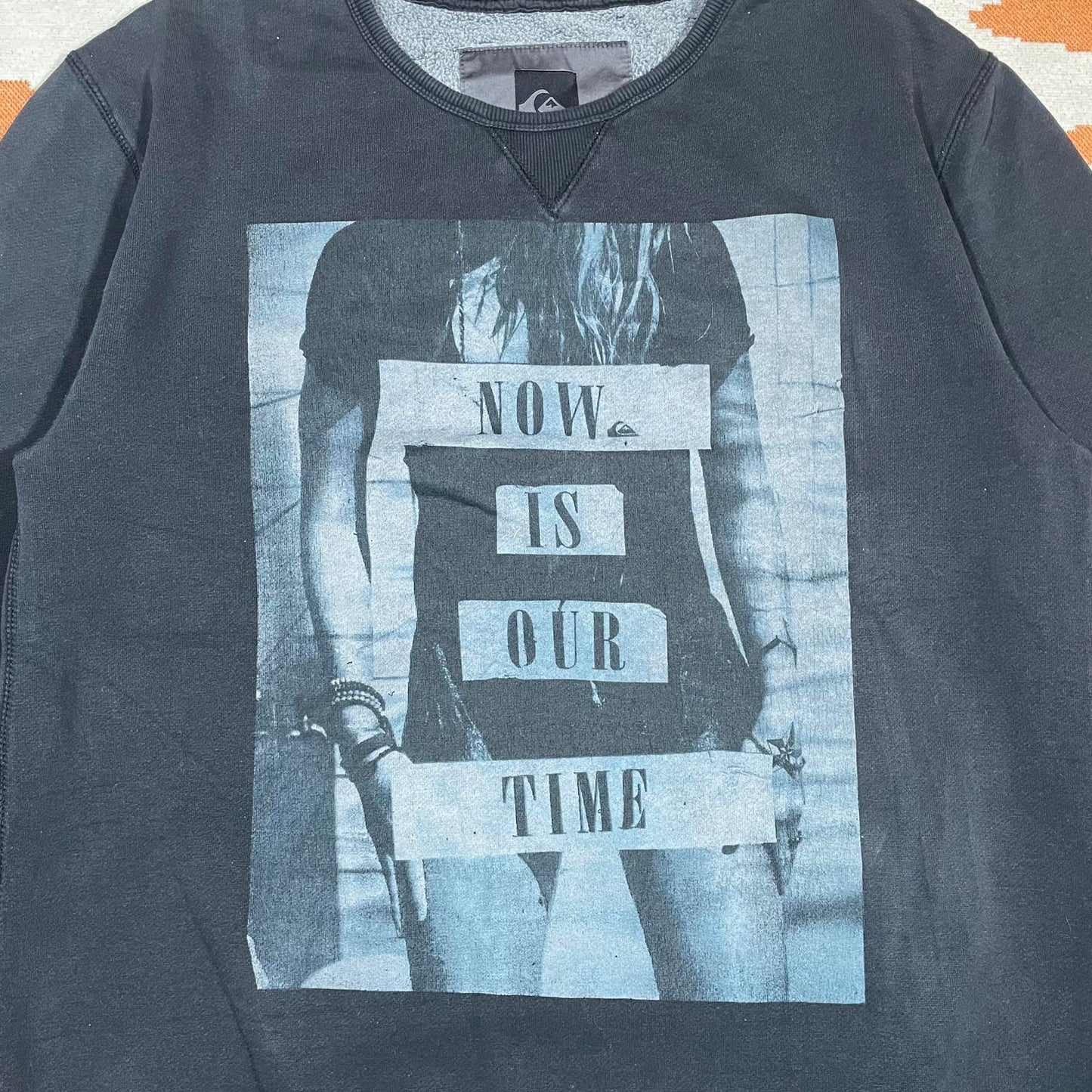 Quiksilver 00s Graphic Beach Black Sweatshirt L