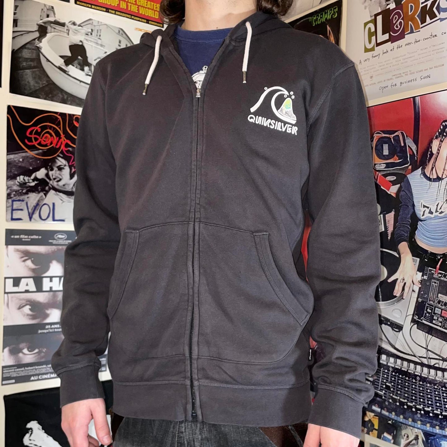 Quiksilver 00s Wave Print Zip Hoodie S