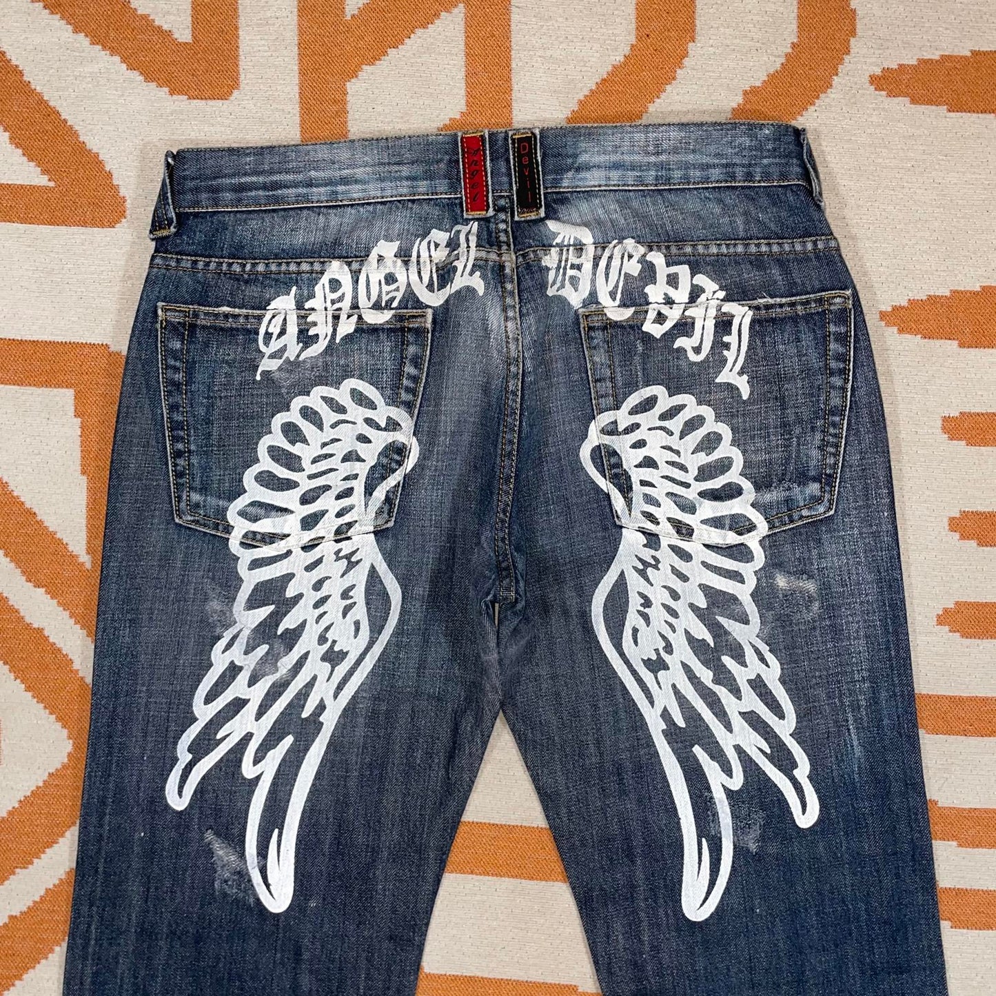 Angel-Devil 00s Printed Wings Denim Jeans 34x32
