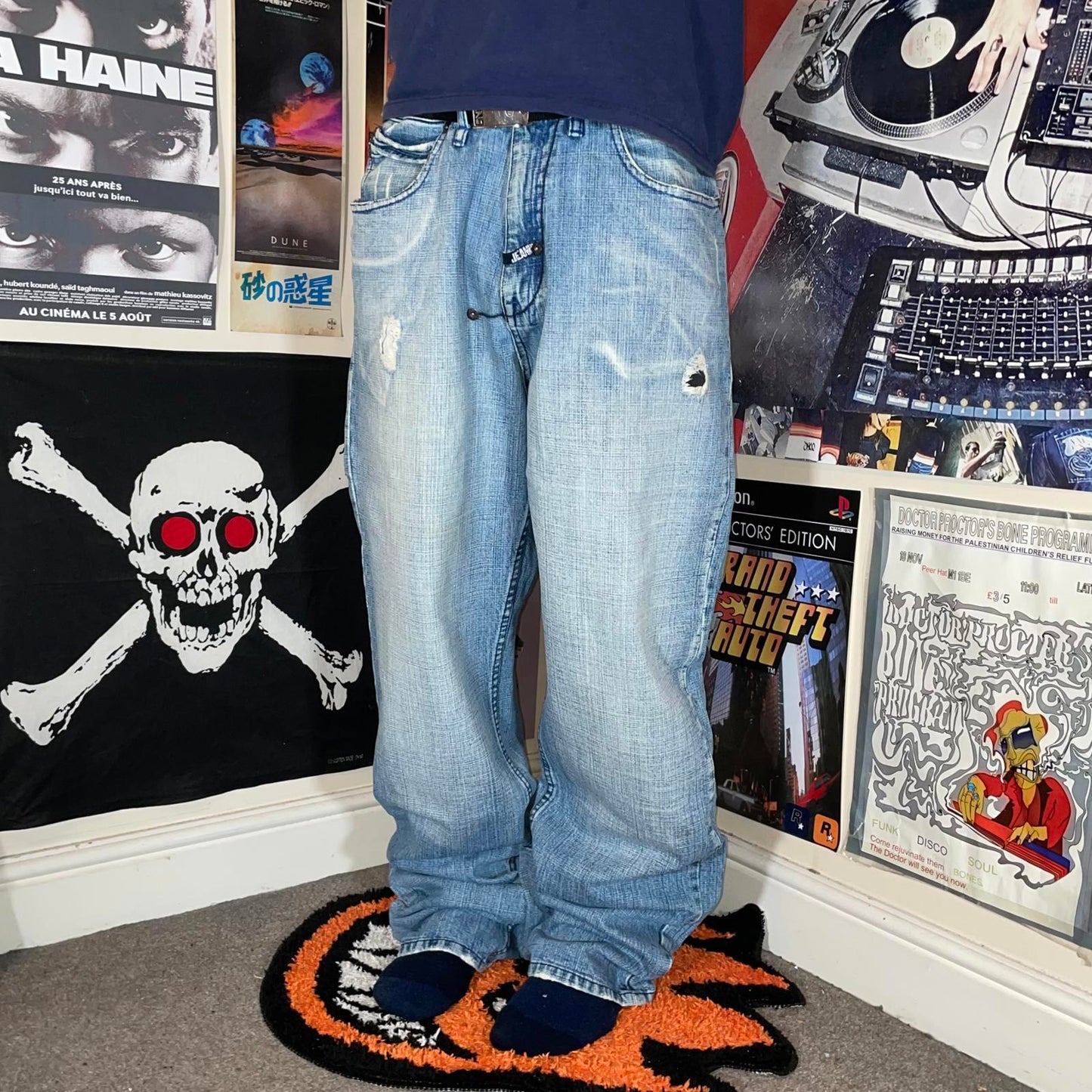 Akademiks 00s ‘Jeanius’ Printed Denim Blue Jeans 34x34