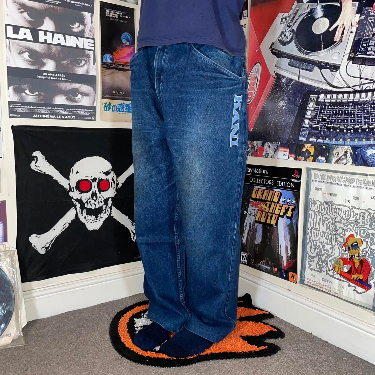 Karl Kani 90s Embroidered Baggy Blue Denim Jeans 38x32