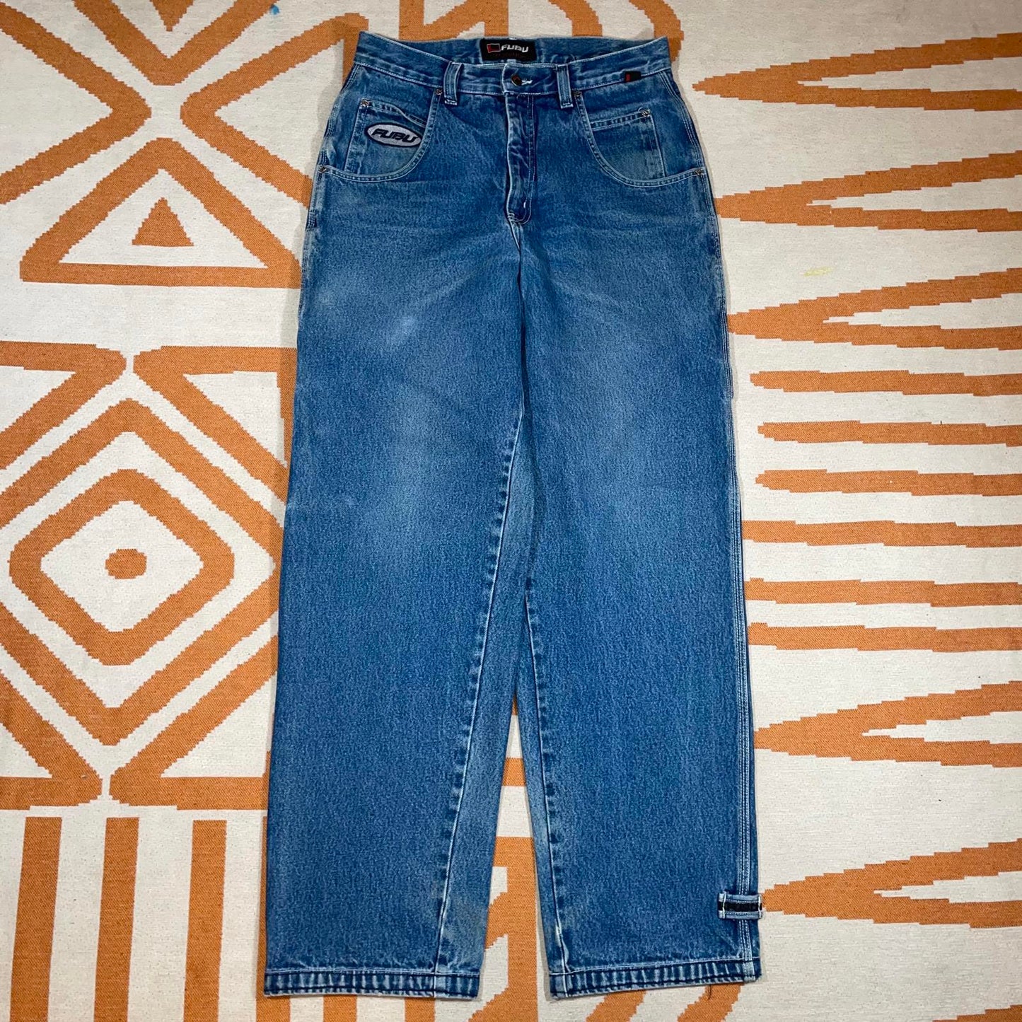 Fubu 90s Embroidered Baggy Denim Blue Jeans 32x32