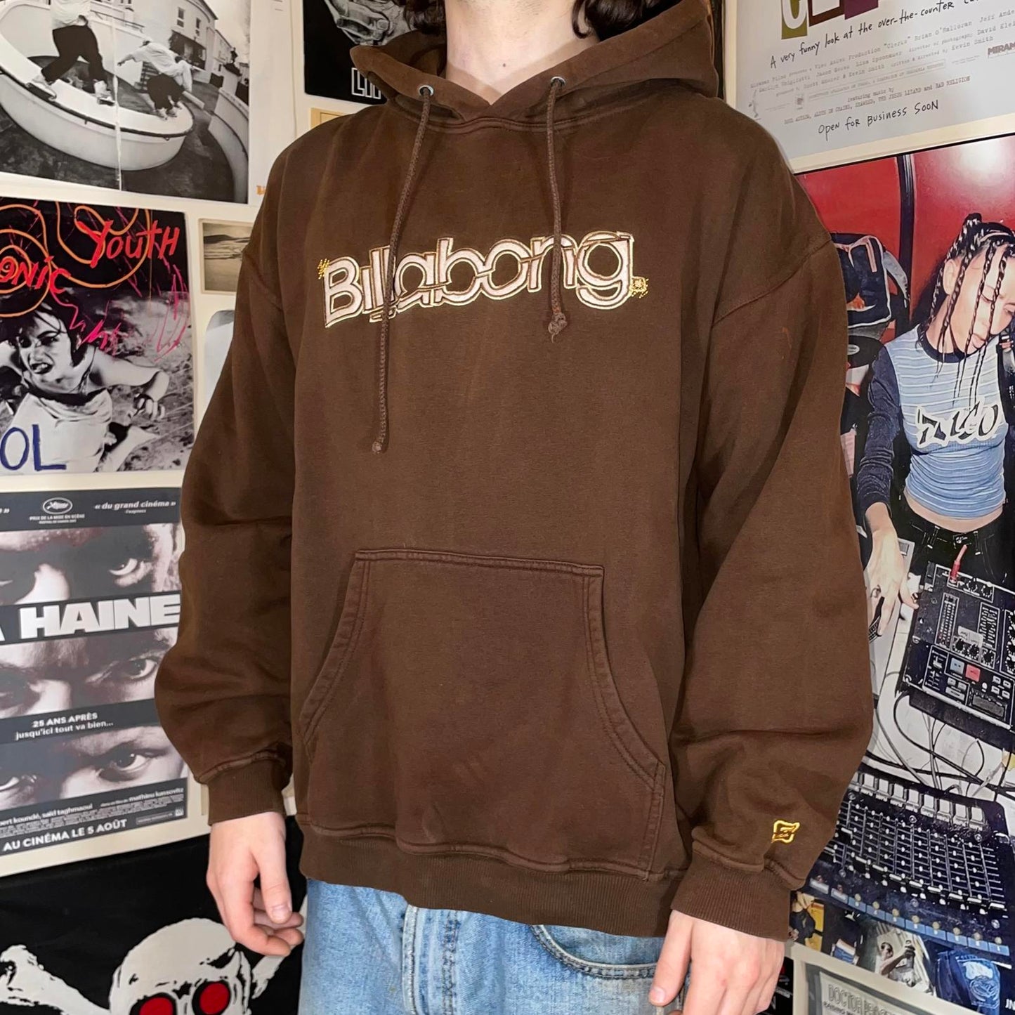 Billabong 90s Embroidered Brown Surf Hoodie L
