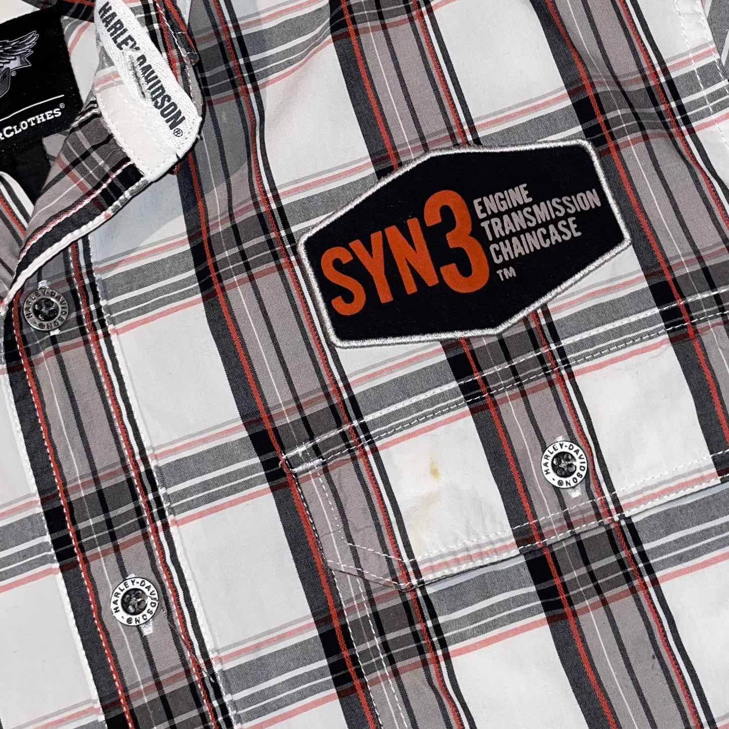 Harley Davidson 00s Plaid Embroidered ‘Racing’ Shirt M