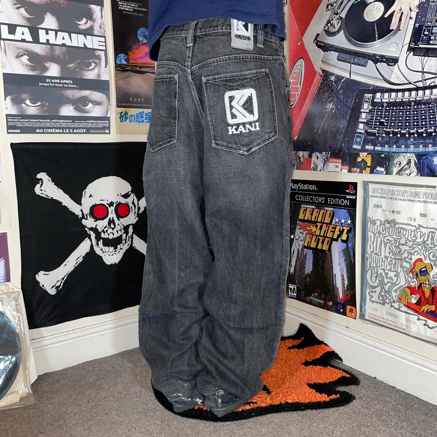 Karl Kani 00s Embroidered Grey Denim Jeans 34x34