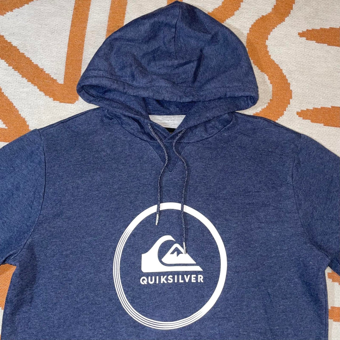 Quiksilver 00s Navy Logo Print Hoodie L