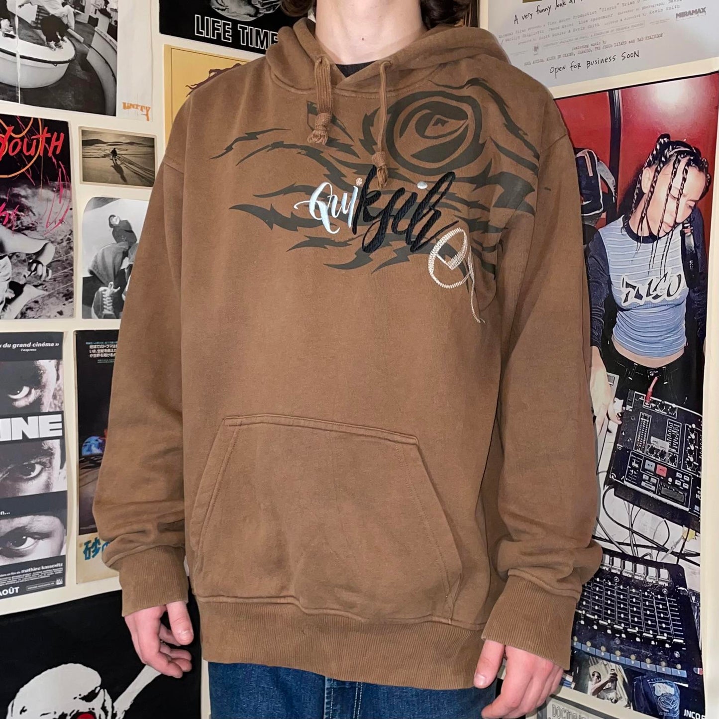 Quiksilver 90s Embroidered Brown Surf Hoodie XL