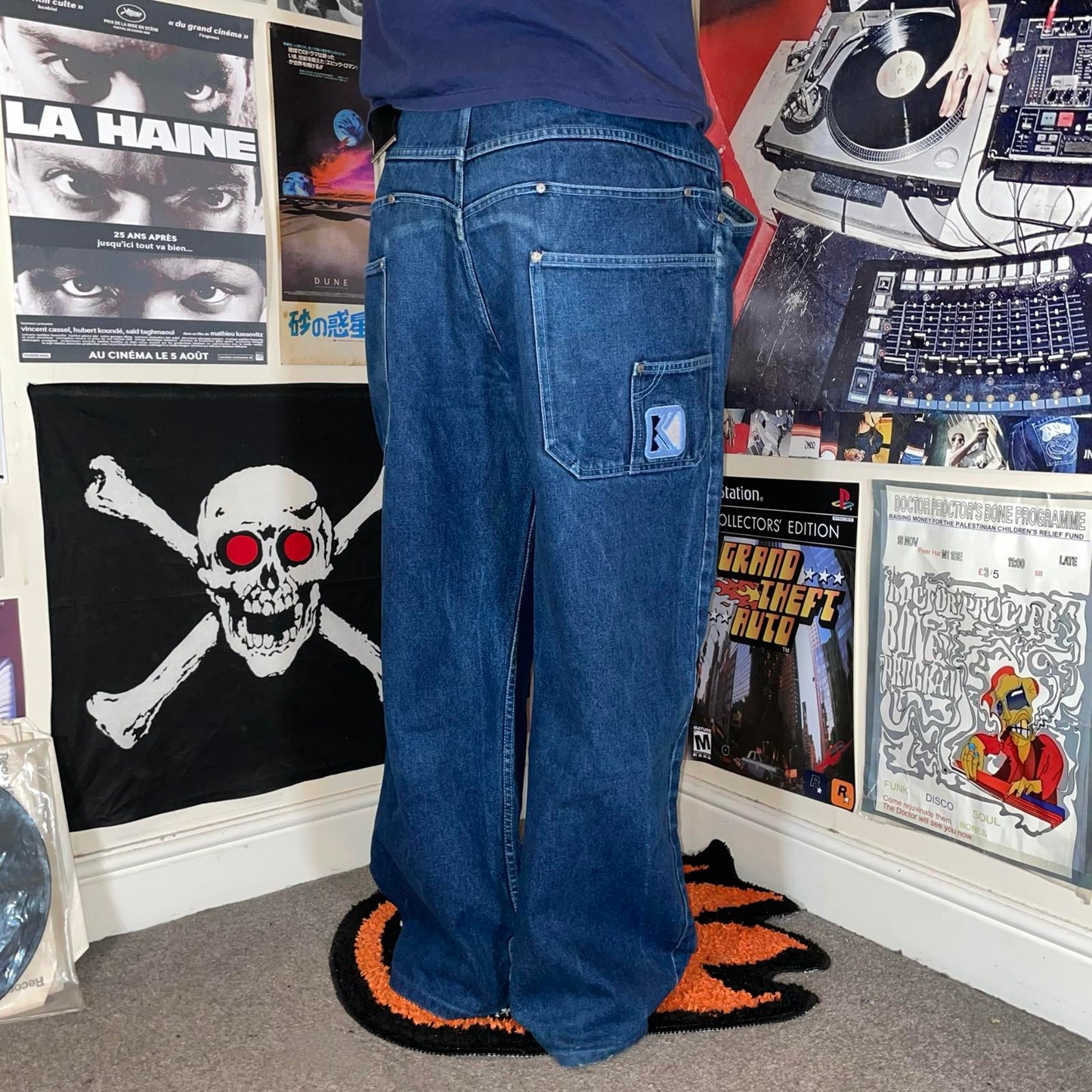 Karl Kani 90s Embroidered Baggy Blue Denim Jeans 38x32