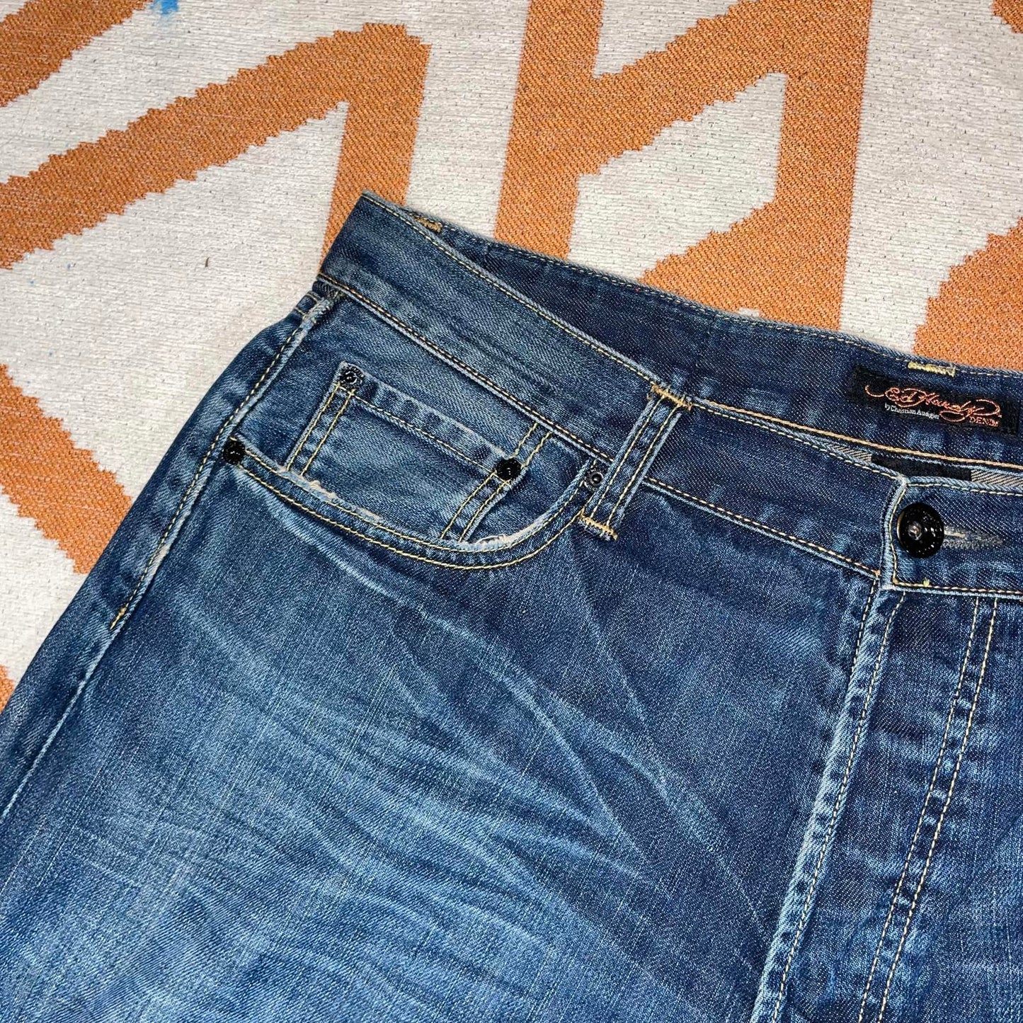 Ed Hardy 00s Embroidered Baggy Blue Denim Jeans 36x34