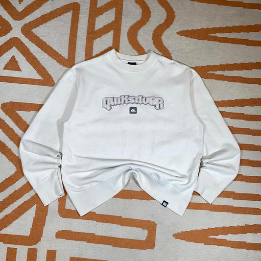 Quiksilver 90s Embroidered Spell-Out White Sweatshirt XL