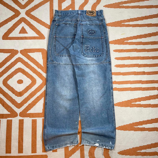 Ecko Unltd. 00s Rhino Imprint Baggy Denim Blue Jeans 32x33