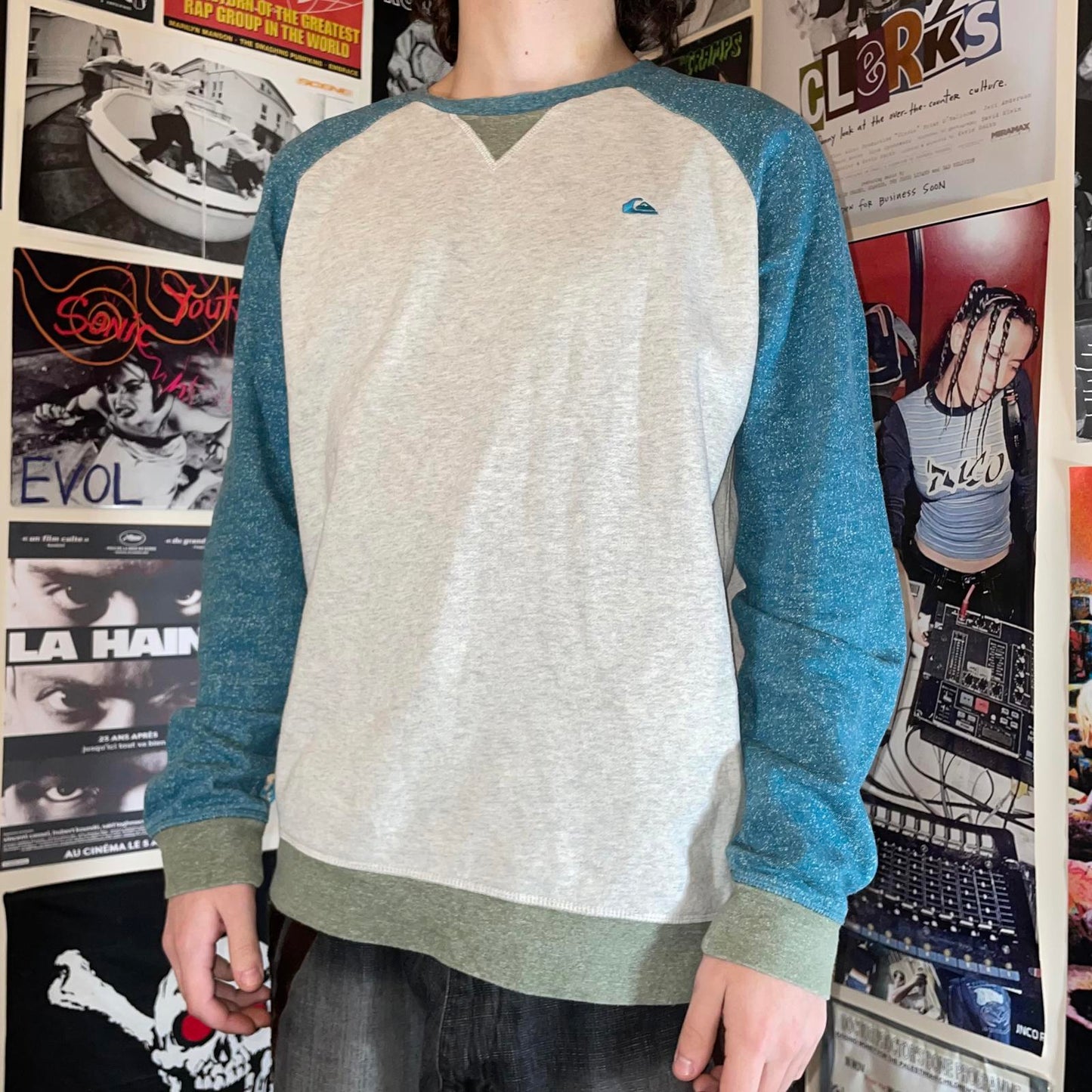 Quiksilver 00s Panelled Blue Logo Sweatshirt L