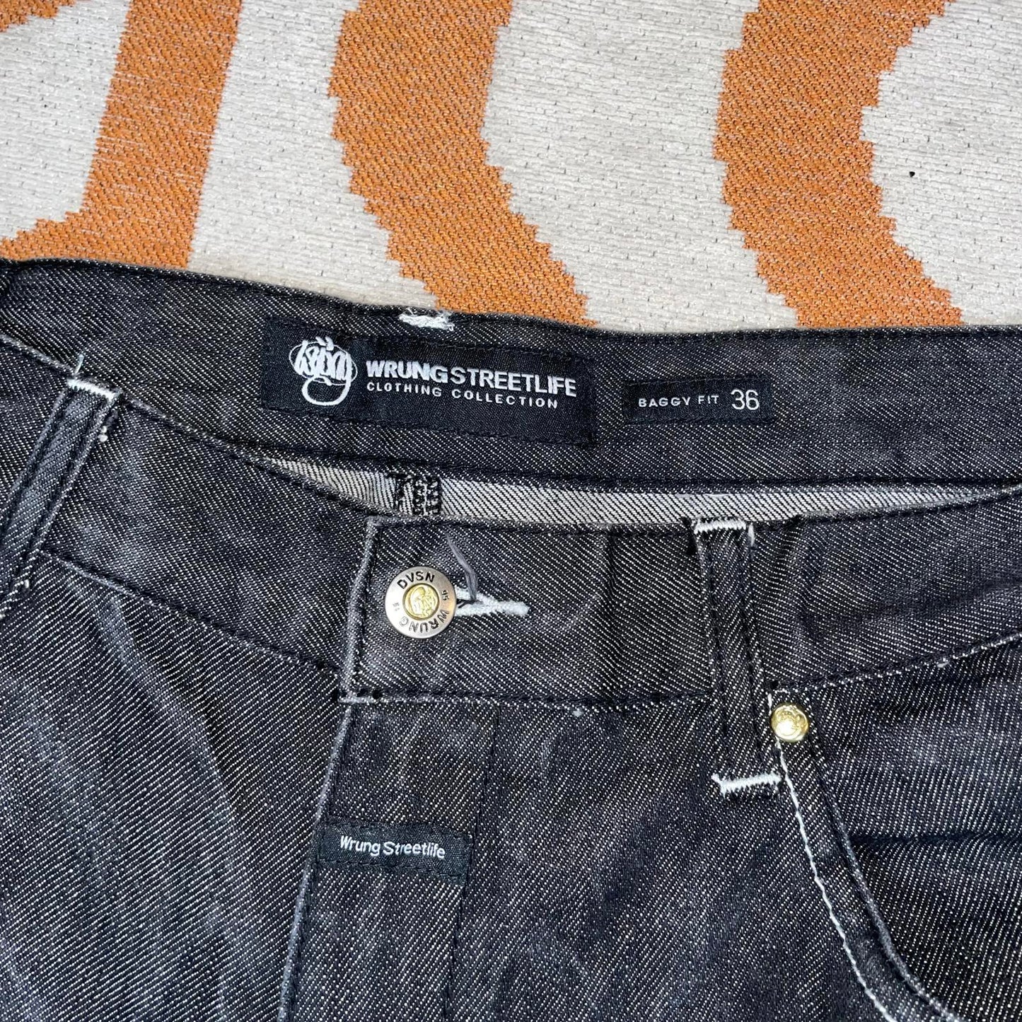 Wrung Division 00s Embroidered Baggy black Denim Jeans 36x32