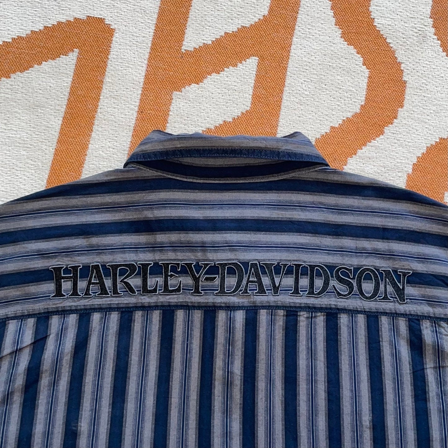 Harley Davidson 00s Striped Navy Shirt L