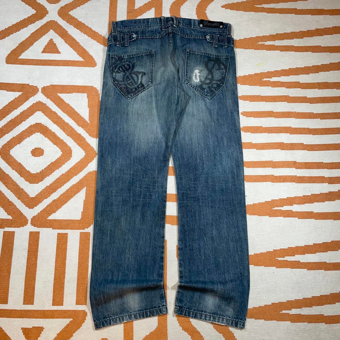 Southpole 00s Embroidered/Printed Denim Blue Jeans 36x33