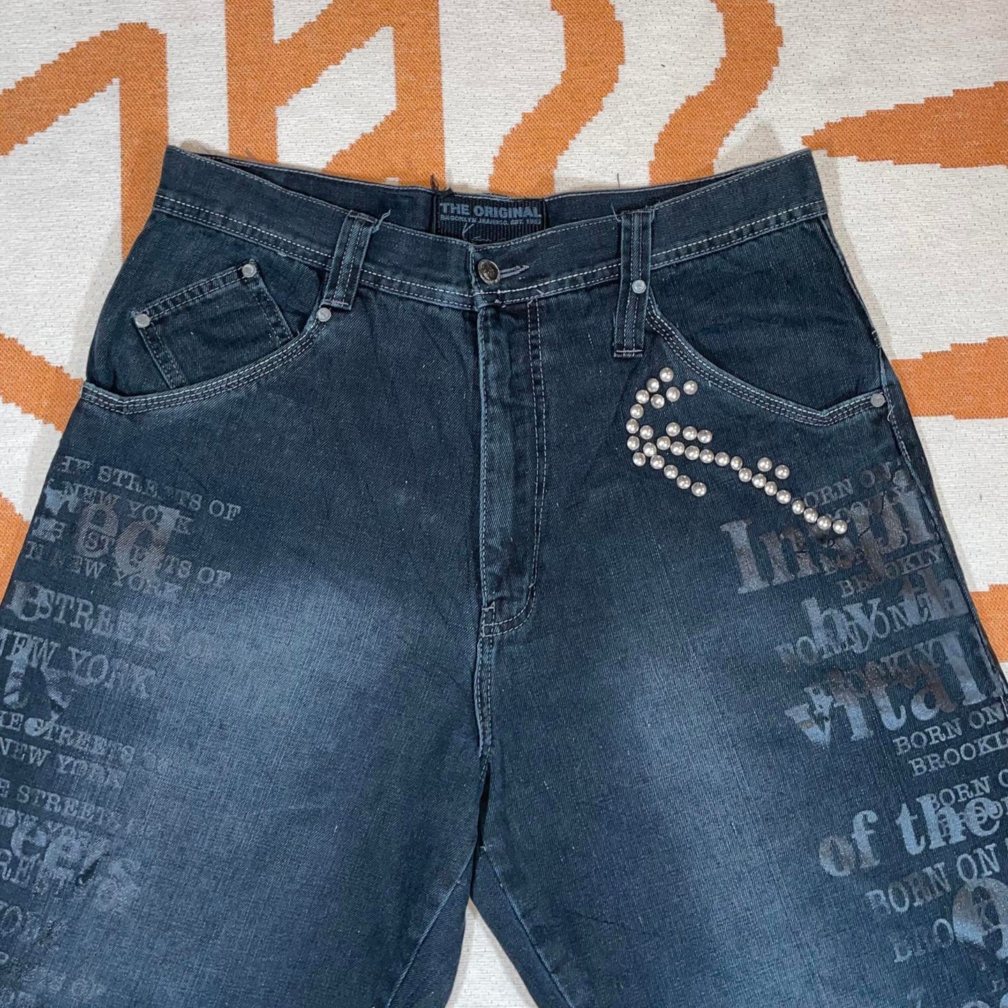 Karl Kani 90s NYC Printed/Studded Baggy Black Denim Jeans 34x34