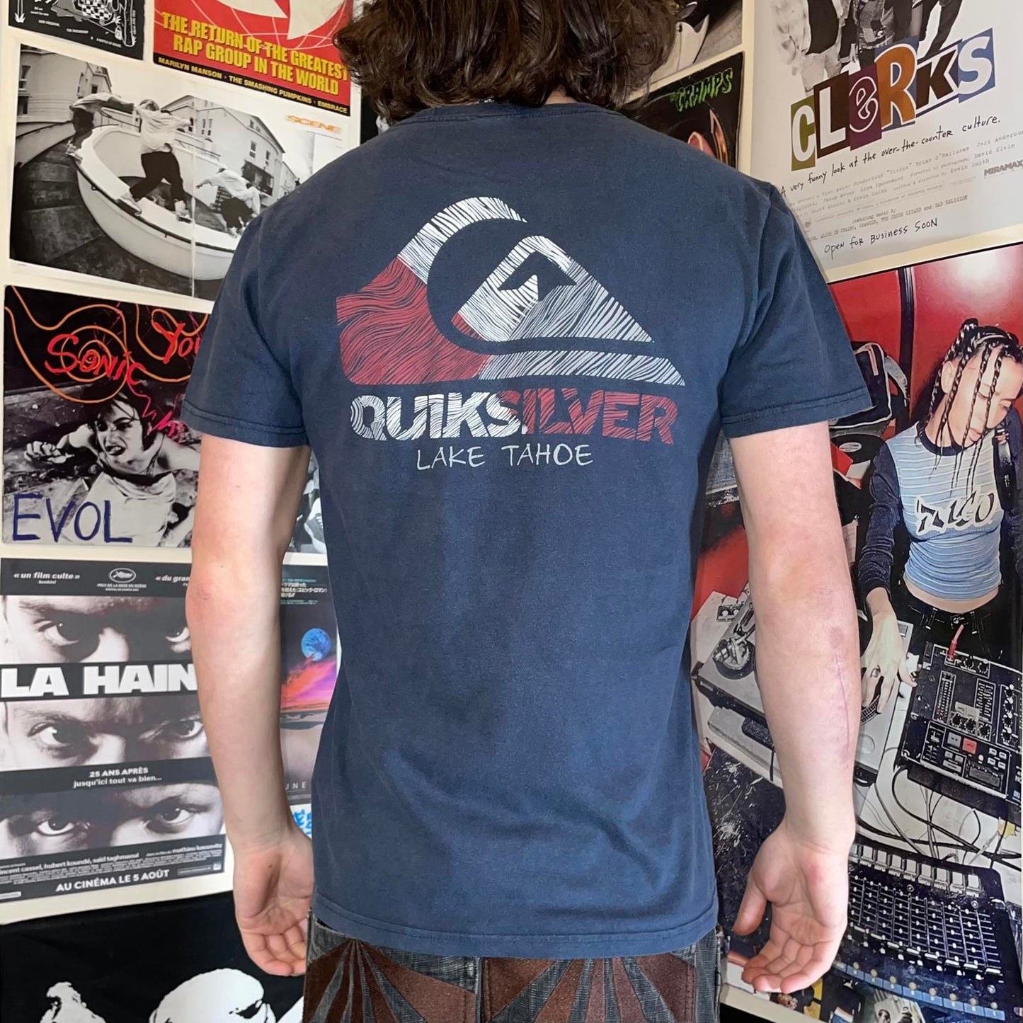 Quiksilver 00s Lake Tahoe Logo Print T-Shirt M