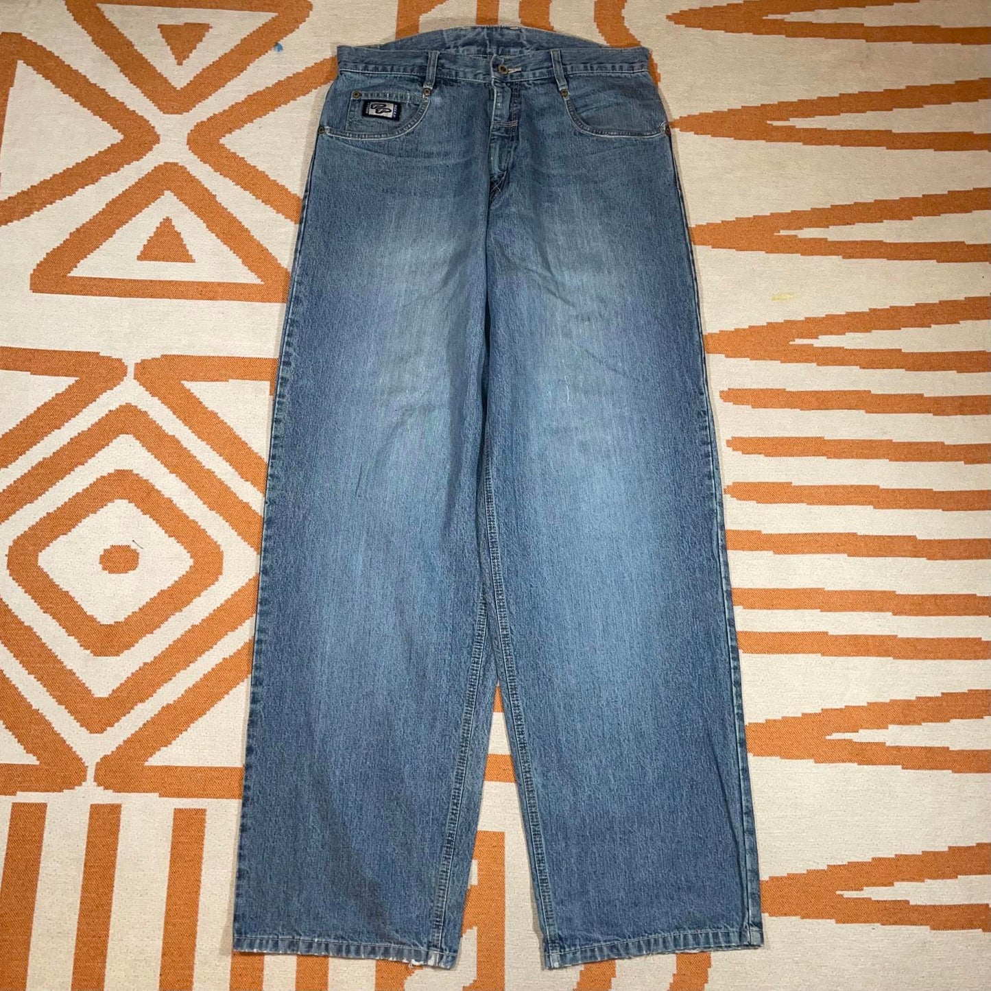 Pelle Pelle 00s Embroidered Baggy Blue Denim Jeans 32x34