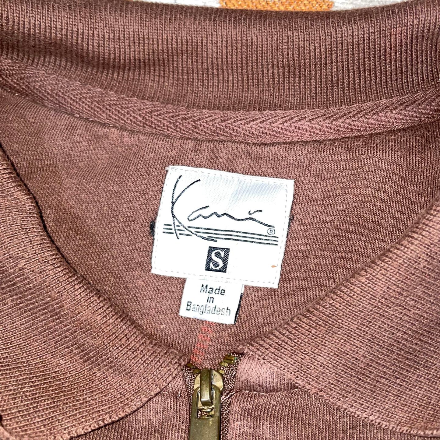 Karl Kani 00s Embroidered Quarter-Zip Brown Sweatshirt S