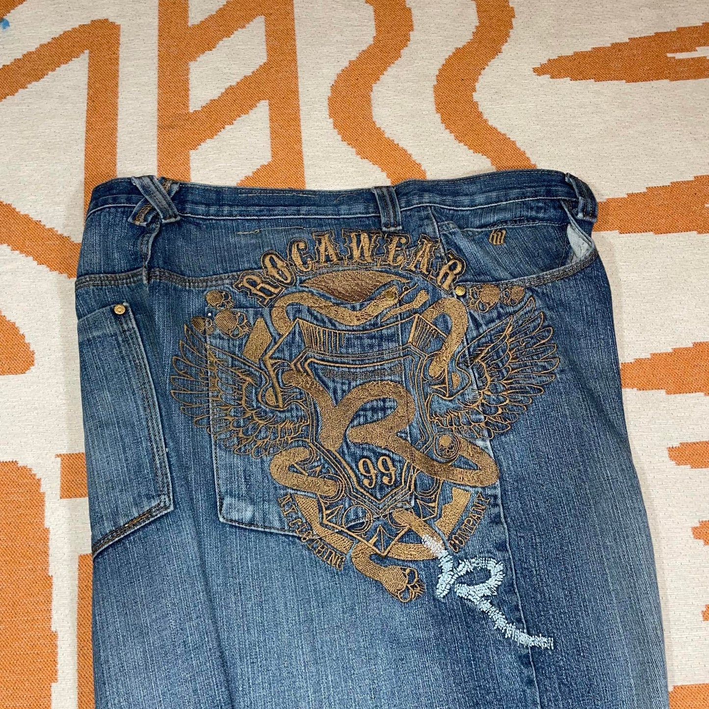 Rocawear 00s Embroidered Baggy Blue Denim Jeans 38x34