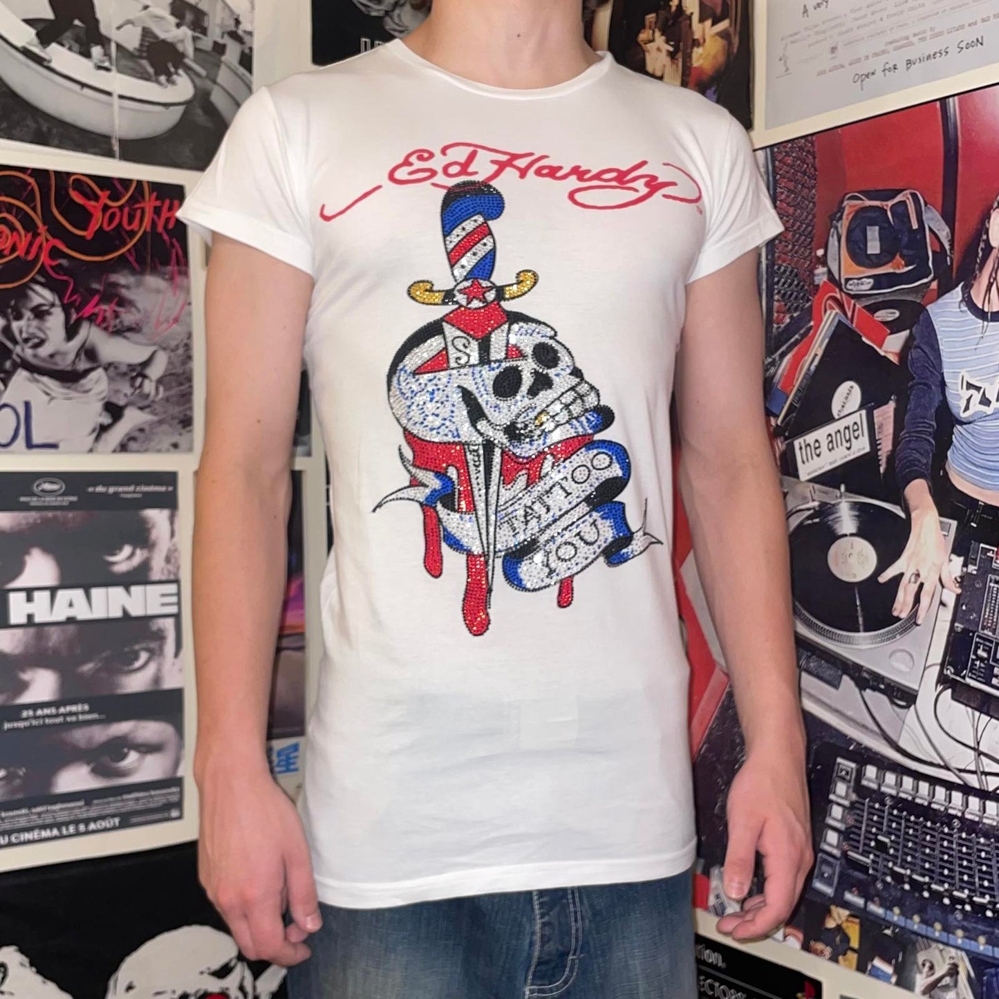 Ed Hardy 00s Embellished Skull T-Shirt L