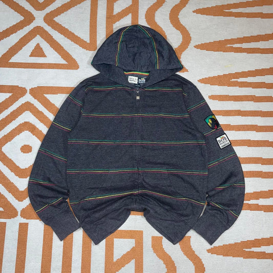 Billabong x Bob Marley 00s Striped Grey Reggae Zip Hoodie L