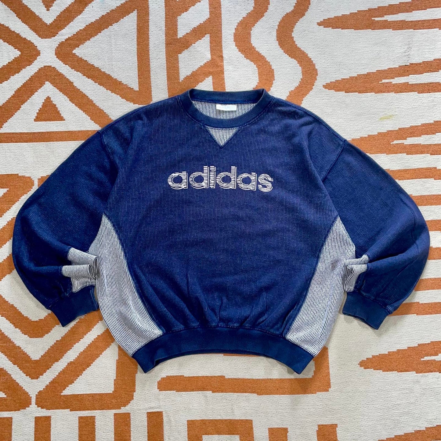 Adidas 90s Textured Print Navy Sweatshirt S