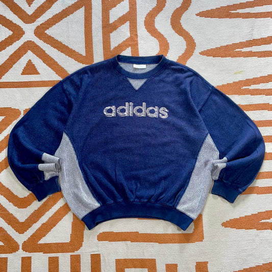 Adidas 90s Textured Print Navy Sweatshirt S
