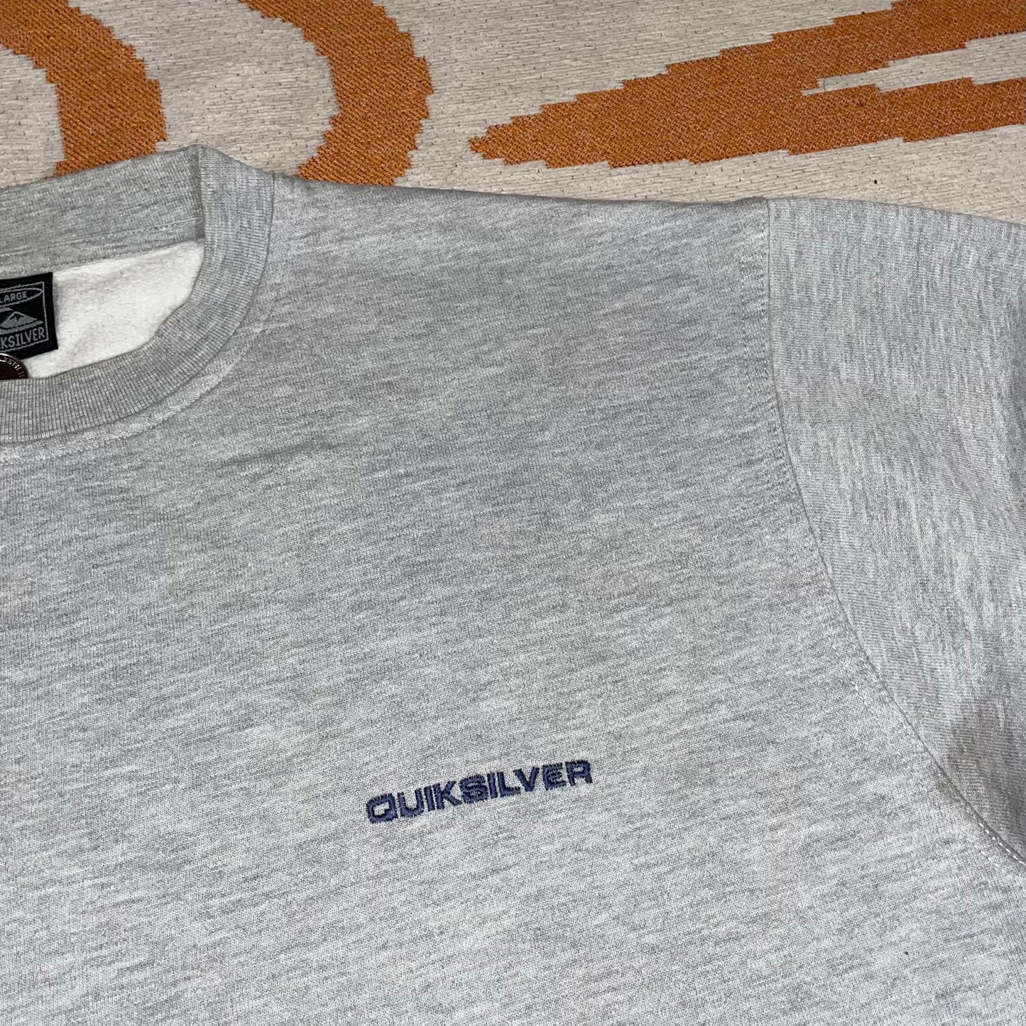Quiksilver 90s Embroidered Ring Logo Grey Sweatshirt XL