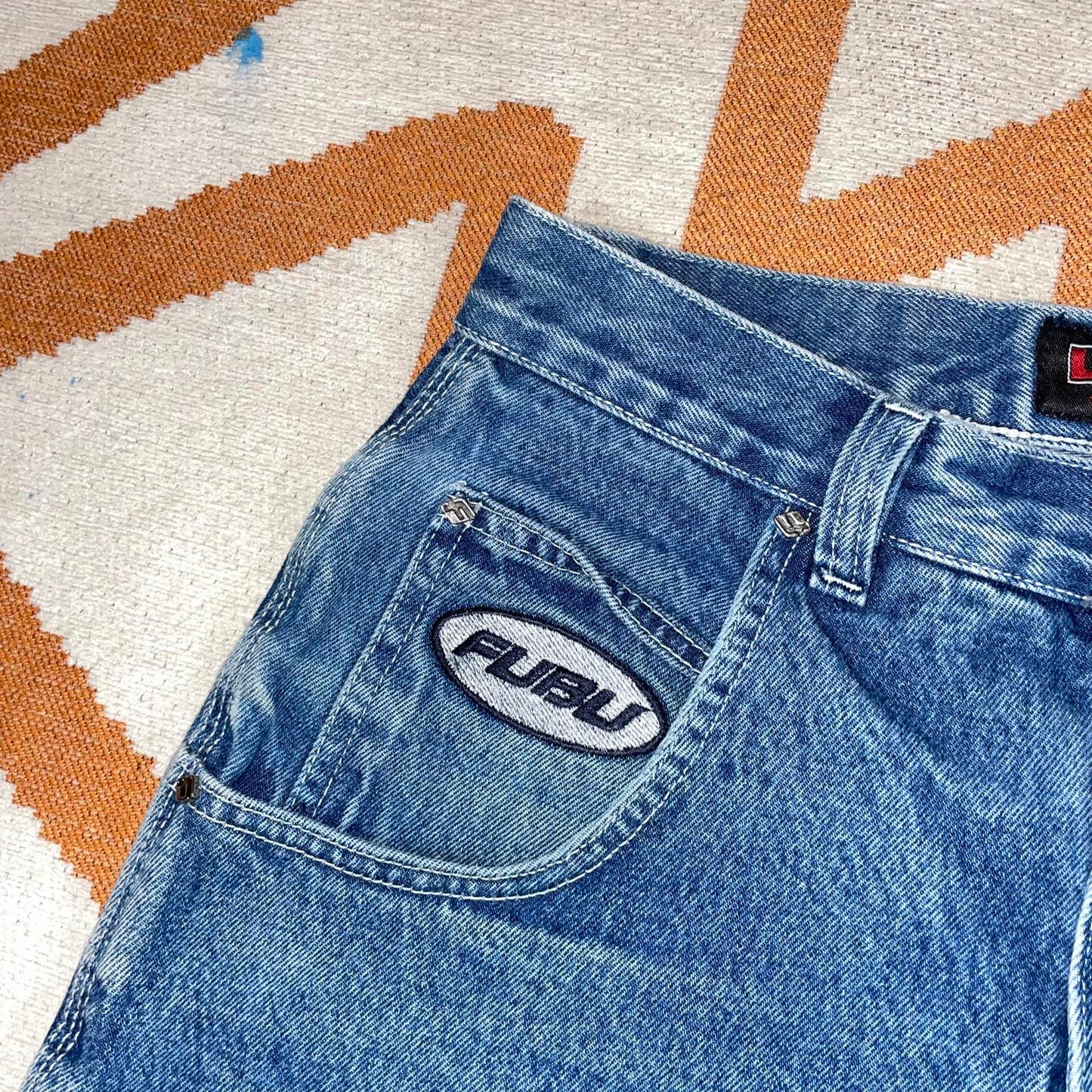 Fubu 90s Embroidered Baggy Denim Blue Jeans 32x32