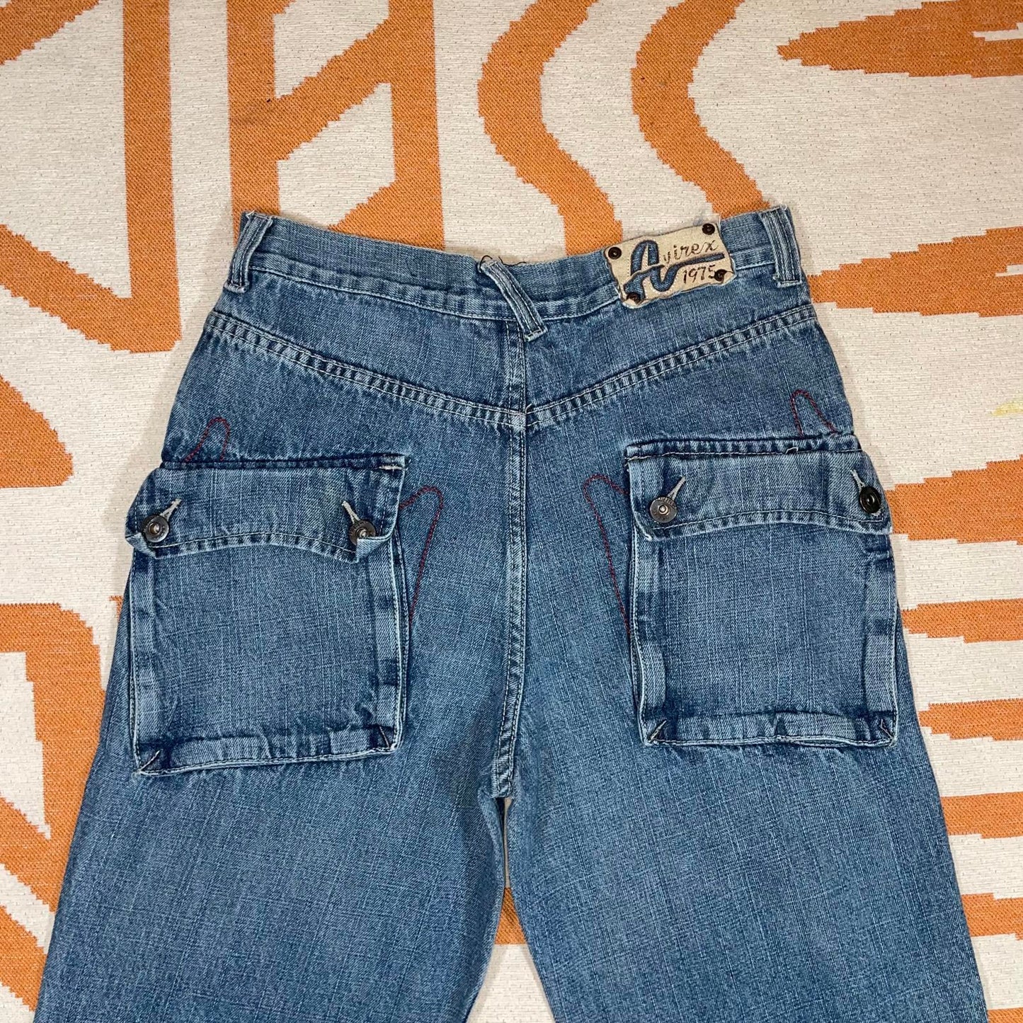 Avirex 00s Embroidered Leg Text Cargo Jeans 30x31