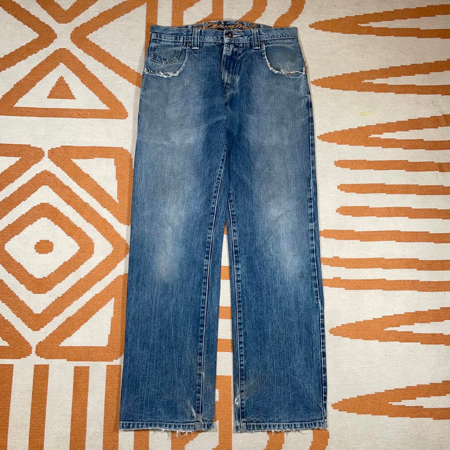 Sir Benni Miles 00s Embroidered Blue Denim Jeans 31x30