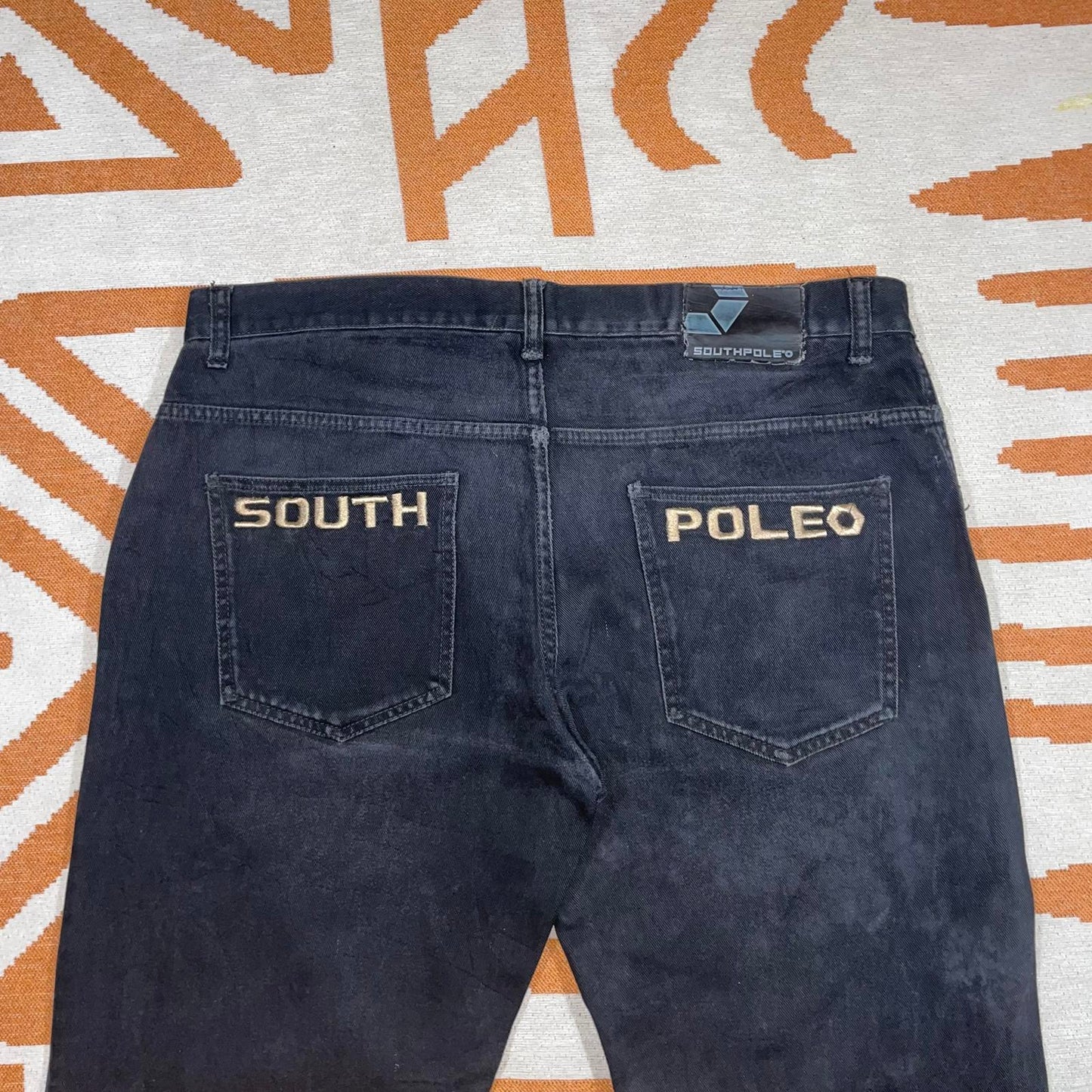 Southpole 90s Embroidered Black Denim Baggy Jeans 42x34