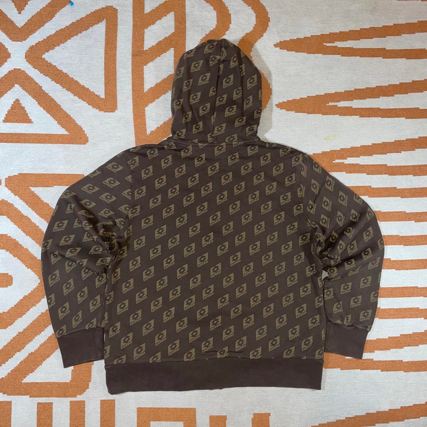 Lotto 00s Logo Pattern Brown Zip Hoodie L